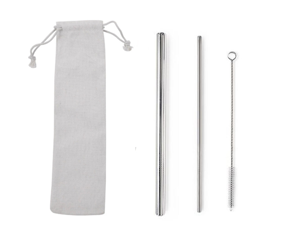 Custom Logo Drawstring Bag Stainless Steel Eco-Friendly Straw 3 Pack | Premium Corporate Gifts and Custom Gifts