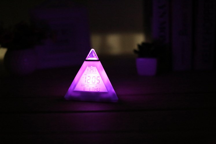 Custom Logo Pyramid Colorful Color-Changing Alarm Clock | Premium Corporate Gifts and Custom Gifts